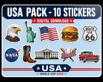 Pack de pegatinas de EE. UU. - 10 diseños digitales (Mundial 2026)