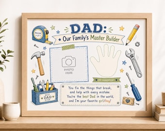 Manualidad imprimible con huellas de manos para el Día del Padre, foto de papá, regalo DIY de los niños, preescolar, jardín de infantes, recuerdo.