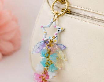 Trans Pride Star Nyckelring | Pastell Fairycore Resin Blomma Väska Berlock