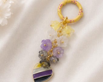 Non Binary Pride Keychain, Pastel Floral Bag Charm, Fairycore Kawaii Accessory