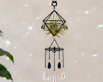 Gothic luchtplanthouder | Vleermuiskristallen zonnevanger | Geometrische luchtplantenhanger | Heksenachtig woondecoratie | Gotisch Cottagecore-cadeau