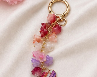 Lesbian Pride Keychain | Pastel Floral Charm | Sapphic Heart Bag Accessory