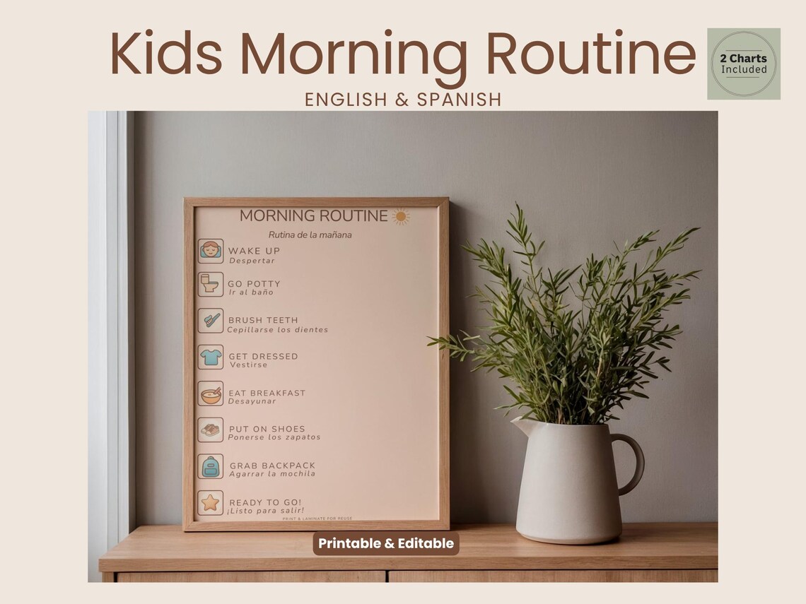 Spanish Morning Routine Drawings Kids Morning Routine Chart Printable | Toddler Visual Schedule ...