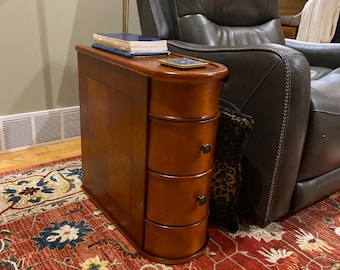Wood End Table with 2 Drawers, Narrow Slim Side console, Solid Wood Storage Nightstand