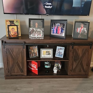 Farmhouse Sliding Barn Door TV Stand for Living Room, Media Storage Console