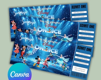 Faux souvenir de billet de spectacle Disney sur glace, modèle de billet d'admission modifiable, cadeau d'anniversaire pour la Saint-Valentin, bon pour le spectacle sur glace imprimable
