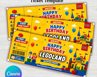 Surprise Legoland Theme Park Ticket ,Editable Surprise Trip Reveal, Amusement Park Gift Ticket, Vacation Invitation, Digital Download
