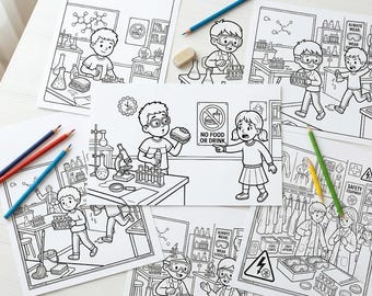 Science Safety Coloring Book for Kids | Lab Rules Activity (Digital Download)