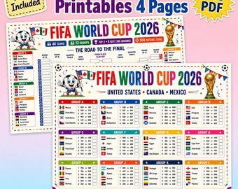 World Cup 2026 Printable Tracker for Kids | Soccer Football Tournament Bracket Chart | PDF PNG | Group Stage + Knockout | Coloring Page