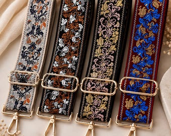 Bag Strap for Purses, Crossbody Strap | Boho Floral Patterns, Gold/Silver/Gunmetal Hardware