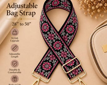 Alça transversal de algodão trançado para bolsa, alça de ombro com estampa floral multicolorida, alça ajustável de reposição, acessório para bolsa estilo boho.