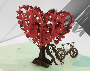 Cartão Pop-Up Romântico 3D, Cartão de Amor, Cartão de Dia dos Namorados, Cartão de Aniversário, Presente Artesanal em Papel Recortado para Casal, 60g