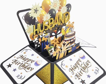 3D Birthday Pop Up Box Card for Him, Personalized Happy Birthday Card Dad Husband Brother Son, Custom Name Greeting Card Gift