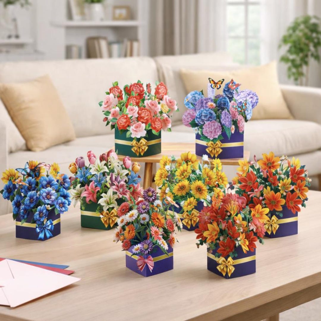 Creative 3D Pop up Flower Bouquet Card Mother’s Day Greeting Card With ...