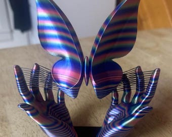 Set Free 3D Printed Butterfly in Hands Sculpture