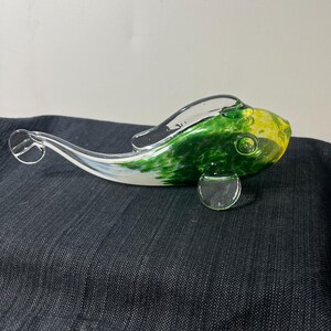 Signed Studio Art Glass Fish Figurine 1998 Green Yellow Hand Blown Sculpture Vintage Koi Fish Art Glass Collectible