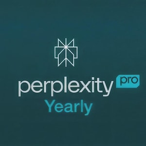 May include: A teal background with the words "perplexity" and "Yearly" in white and teal, respectively. The word "pro" is in a teal box. A white geometric design is at the top.
