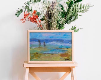 "Original Gemälde abstrakt auf Leinwand 20x30cm Strand Abstrakt ""Ocean Breeze Bliss"""