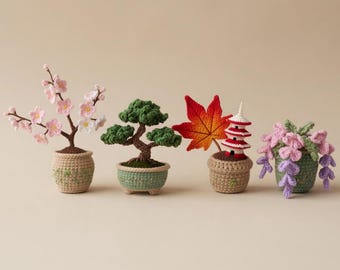 Crochet Plant Fridge Magnet, Bonsai Magnet, Sakura Magnet, Hanging Crochet Decor, Mini Plant Magnet, Boho Kitchen Decor, Handmade Gift Idea