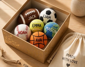 Personalized Crochet Sports Balls, Custom Name Sensory Toy, Montessori Play Set