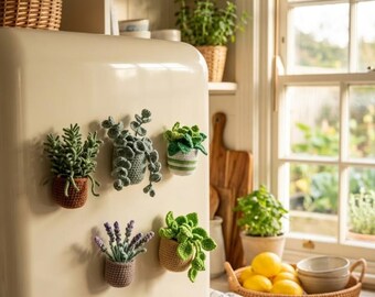 Handmade Crochet Plant Fridge Magnet, Mini Boho Decor, Flower Pot Accent