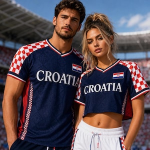Conjunto de camiseta de Croacia, camiseta de fútbol de Croacia a juego, conjunto para adulto y top corto para aficionados, regalo de fútbol personalizado con nombre y número imagen 2