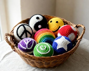 Crochet Footbag Hacky Sack, Handmade Juggling Ball Set, Rainbow Stress Ball, Festival Toy, Sensory Fidget Gift for Teens & Adults