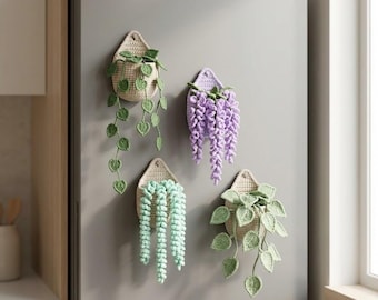 Crochet Hanging Plant Magnet, Handmade Amigurumi Fridge Decor, Cute Crochet Plant Wall Hanging, Boho Kitchen Magnet, Gift for Plant Lovers