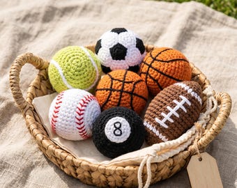 Juego de pelotas de hacky sack de ganchillo para deportes, pelotas de footbag hechas a mano, juguete de fútbol, baloncesto, béisbol y fútbol americano, pelota sensorial antiestrés para niños