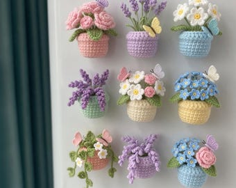Crochet Plant Fridge Magnet, Hanging Crochet Plant, Mini Plant Decor, Boho Kitchen Magnet, Cute Crochet Flower Pot, Handmade Plant