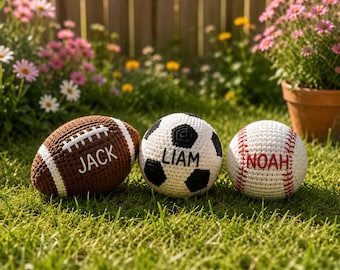 Personalized Crochet Hacky Sack Balls, Custom Name Sports Ball Toy, Montessori Sensory Ball Set, Soccer Basketball Baseball Football Toy