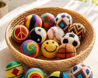 Crochet Hacky Sack Balls, Handmade Footbag Toy Set, Screen Free Outdoor Game, Juggling Balls for Kids, Retro Boho Party Favor Gift
