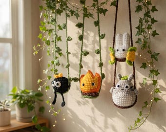 Szydełkowa zawieszka do samochodu, słodka pluszowa ozdoba z motywem anime, ręcznie robiona dekoracja lusterka wstecznego, prezent Kawaii Amigurumi, prezent na akcesoria samochodowe