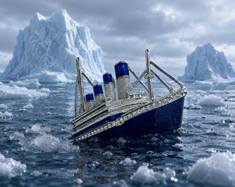 Broche antiguo del Titanic con esmalte azul.