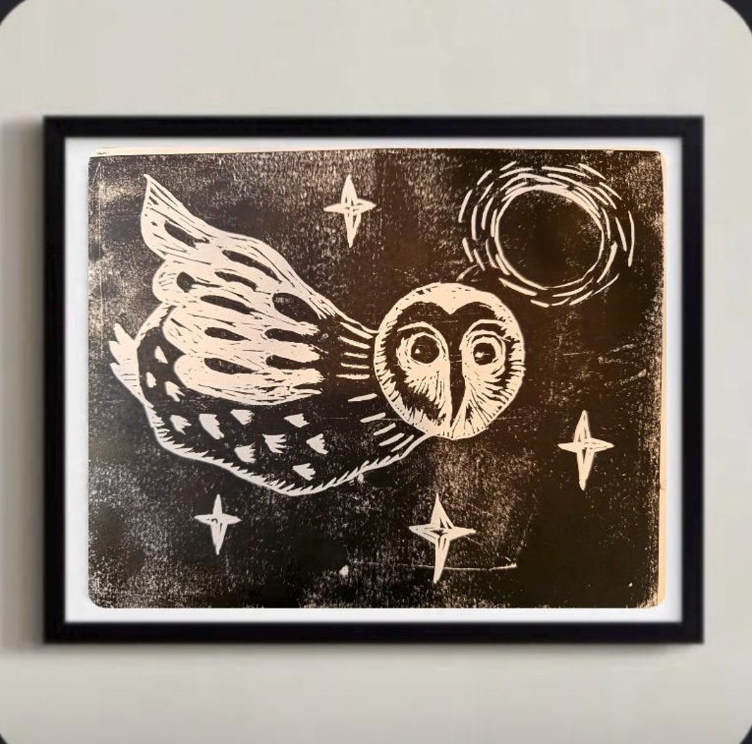 Owl Block Graphics Celestial Owl Block Print: Hand Carved Night Woodland Art - Etsy