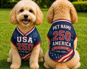 Personalized Patriotic Dog Jersey, USA 250 Celebration Pet Shirt, Custom Name Outfit