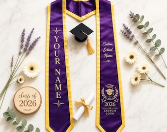 Personalized 2026 Graduation Stole with Text/Logo: Custom Senior Grad Gifts
