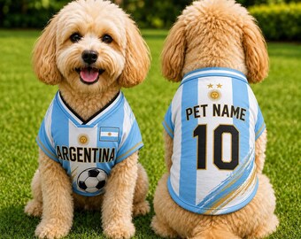 Personalized Argentina Dog Jersey, Custom Pet Name and Number Shirt, Argentina Soccer Dog Outfit, Blue White Pet Sports Jersey