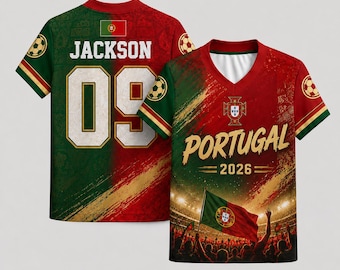 Personalized Portugal Soccer Jersey, Custom Name Number Shirt, Football Fan Apparel 2026