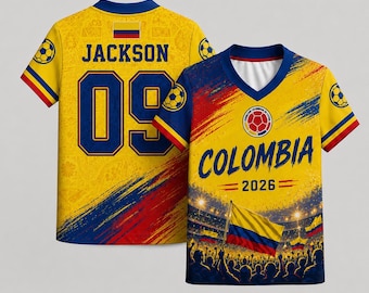 Personalized Colombia Soccer Jersey, Custom Name Number Shirt, Football Fan Game Day Apparel