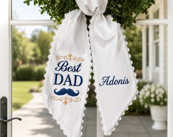 Personalized Embroidered Wreath Sash: "DAD" Door Bow, Hydrangea Design
