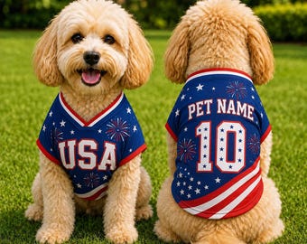 Personalized Independence Day Dog Jersey, Custom Pet Name and Number Shirt, 4th of July Dog Outfit, Patriotic Pet Sports Jersey
