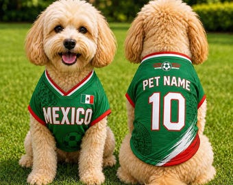 Personalized Mexico Soccer Pet Jersey, Custom Name Number Dog Shirt