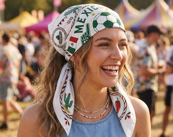 Mexico Soccer Scarf, Inspired Bandana, Satin Head Scarf, Game Day Accessory