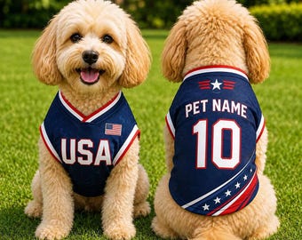 Personalized USA Dog Jersey, Custom Pet Name Number Sports Shirt