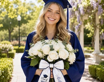 Personalized Graduation Bouquet Bow, Custom Class of 2026 Ribbon, Graduate Name Floral Decor