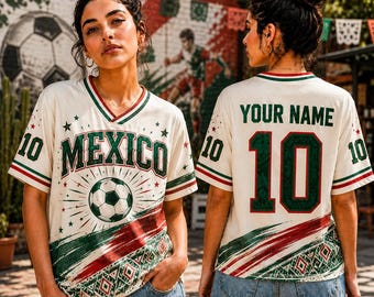 Personalized Mexico Soccer Jersey, Custom Name Number All Over Print Fan Top