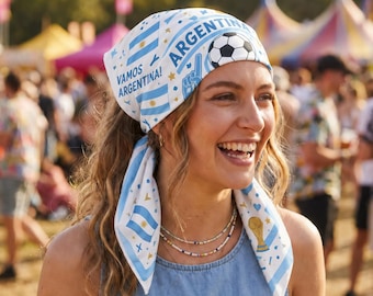 Argentina Soccer Scarf, Blue White Flag Bandana, Satin Fan Accessory