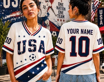 Personalized USA Soccer Jersey, Custom Name Number, All Over Print Fan Shirt
