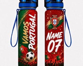 Personalized Portugal Soccer Water Bottle, Custom Name Number Sports Hydration Gift